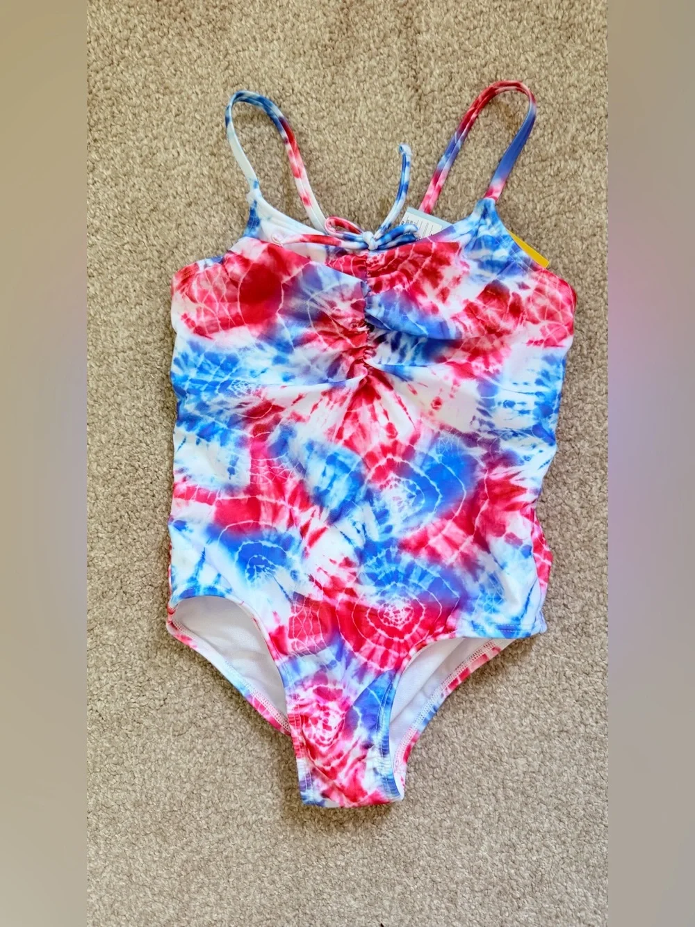 NWT Girls Red, Blue & White Tie-Dye One-Piece Swimsuit size XS 4/5